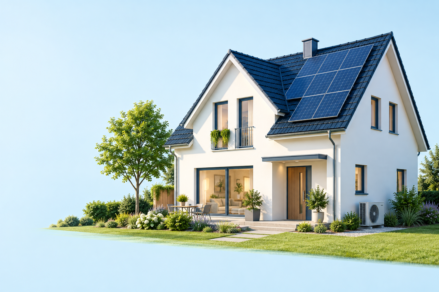 Maison rénovée avec panneaux solaires et pompe à chaleur